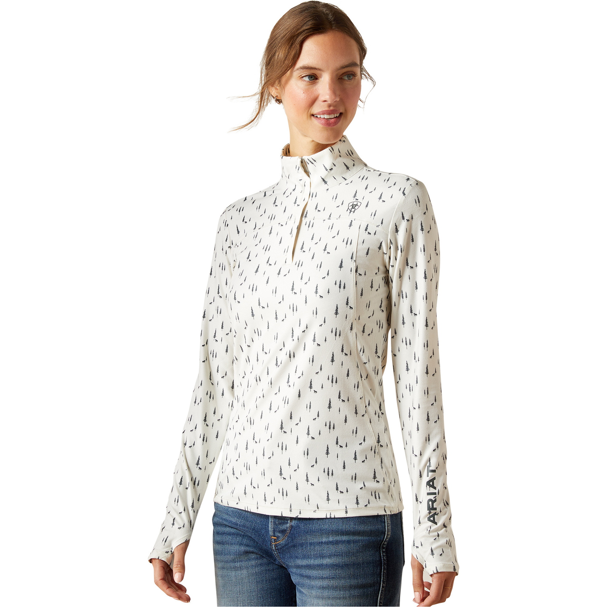 2025 Ariat Femmes Lowell 3.0 1/4 Zip Sous-couche 10062637 - Forest Horses